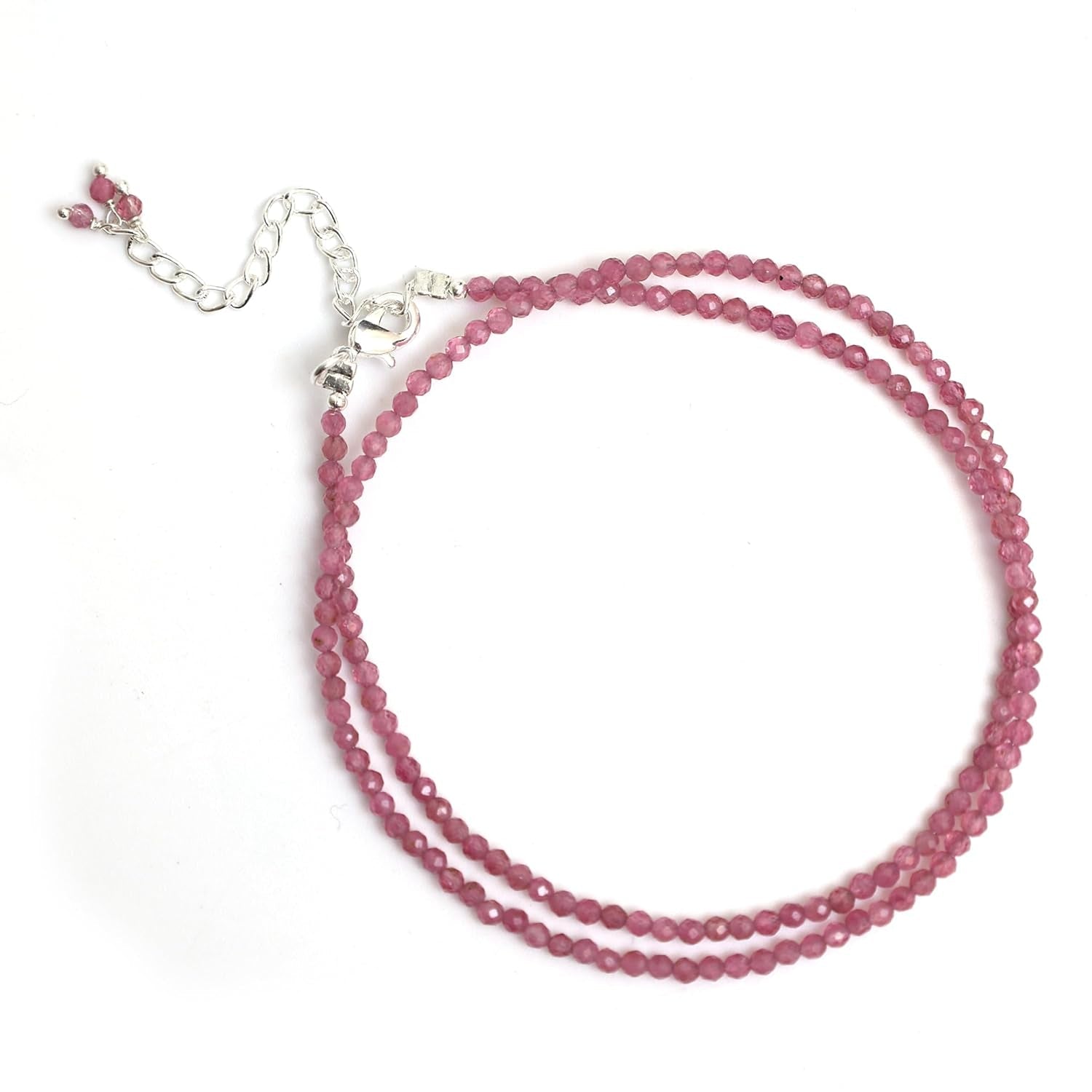 Gempires Pink Tourmaline Beaded Necklace Pink Crystal Gemstone Jewelry Hypoallergenic 18 Inch Silver Plated Handmade October Birthstone Necklace for Women