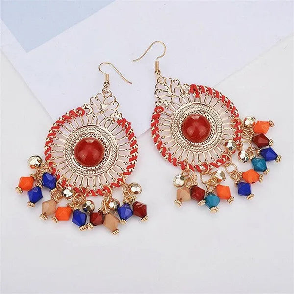 Tassel Wedding Flower Disc Dangle Drop Earrings Fashion Statement Jewelry Ethnic Style Jewelry