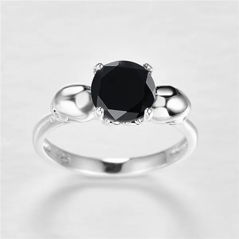 Women Men Rainbow Topaz & Black Spinel Gemstone 925 Sterling Silver Wedding Engagement Band Cocktail Skull Ring Size 6 7 8 9