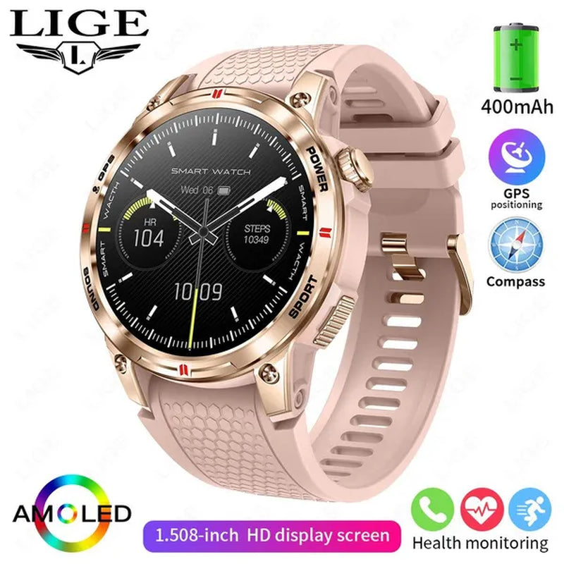LIGE GPS 100+ Sport Modes Smart Watch Men Compass Military With LED Flashlight Bluetooth Call Sport Tracker IP68 Waterproof Smartwatch For Women Android IOS