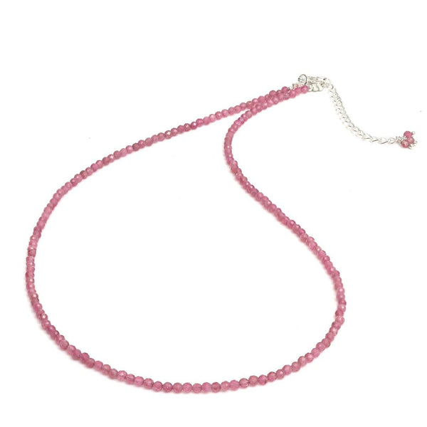 Gempires Pink Tourmaline Beaded Necklace Pink Crystal Gemstone Jewelry Hypoallergenic 18 Inch Silver Plated Handmade October Birthstone Necklace for Women