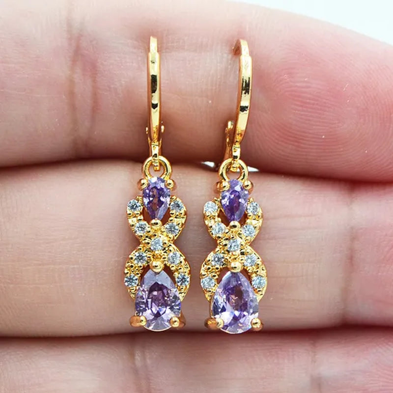 Women Purple Cubic Zirconia CZ Teardrop Earrings Jewelry
