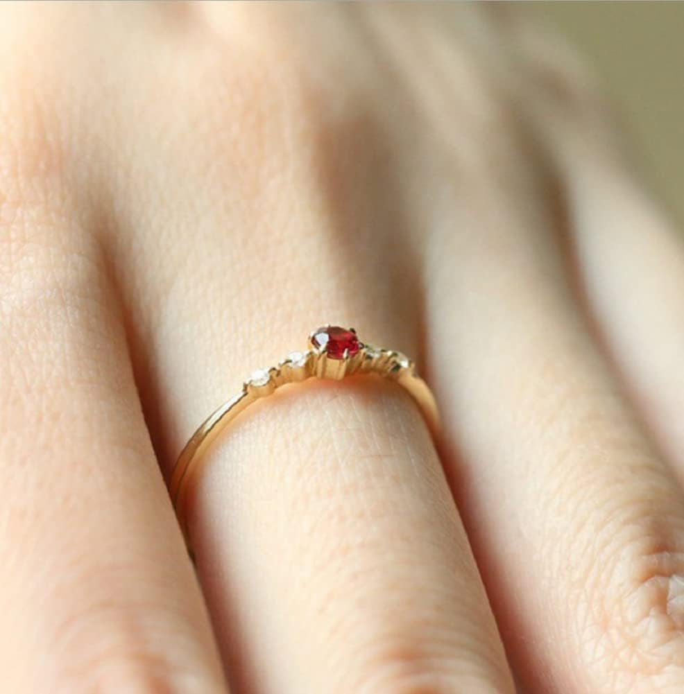 Cute Dainty Women'S 14K Ruby Drill Rings Delicate Rings Gemstone Rings Wedding Jewelry Heart Gemstone Promise Engagement Love Ring Size 5-10