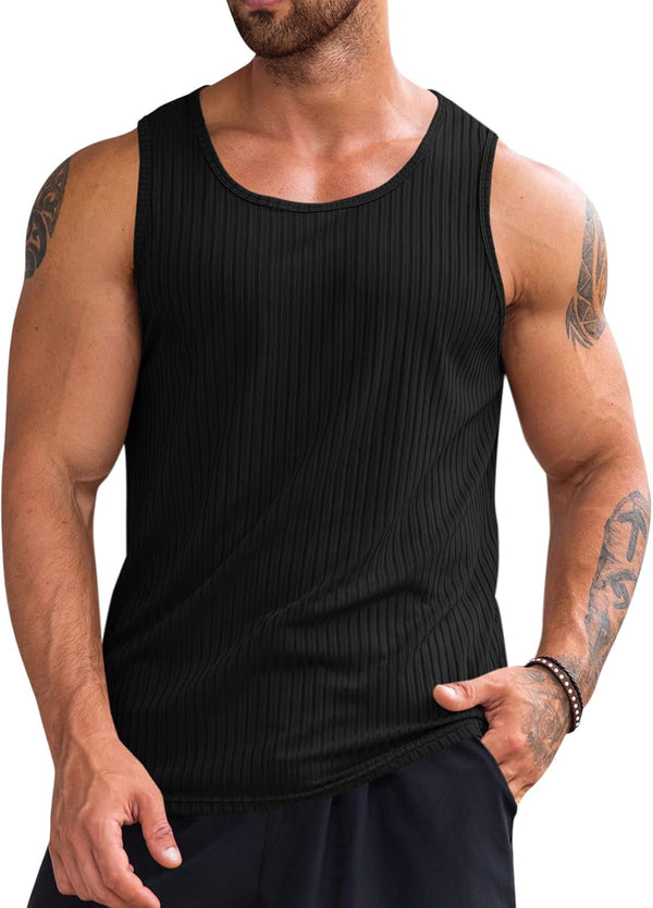 Men'S Ribbed Tank Tops 2 Pack Knit Sleeveless Workout T Shirt Muscle Gym Fitness Tee