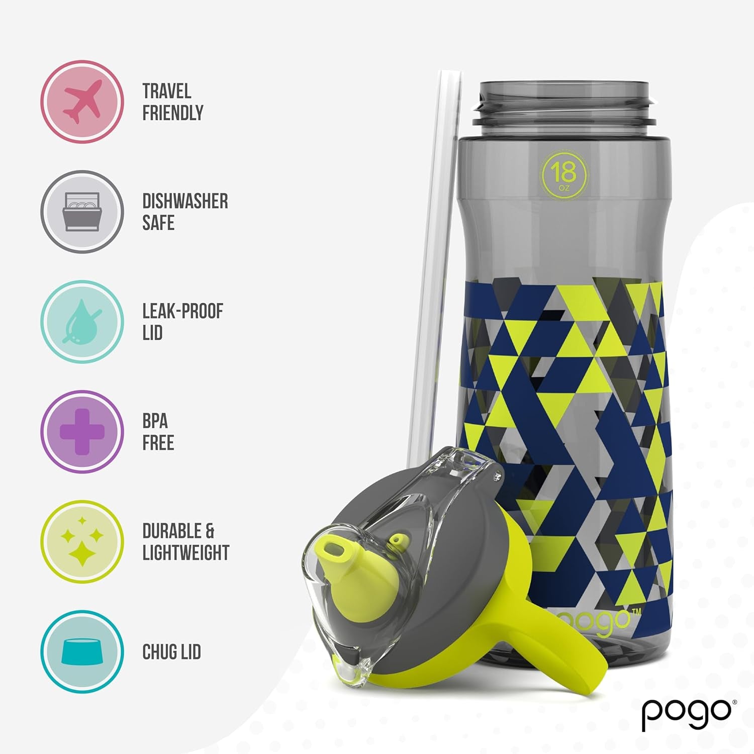 18Oz Kids Plastic Water Bottle with Straw Lid and Carry Handle, Reusable, BPA Free, Dishwasher Safe, Perfect for Travel, School, Outdoors, and Gym
