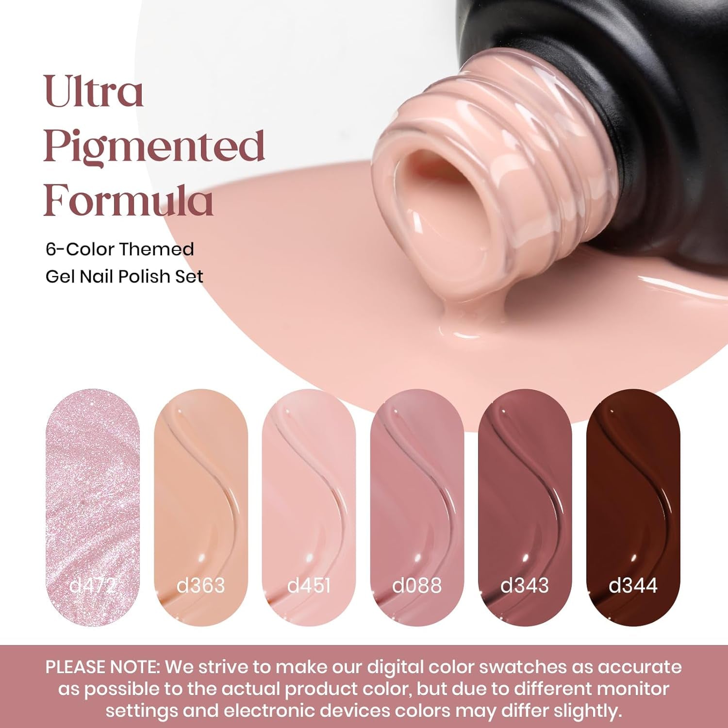 Nuded Colors Gel Polish Set 6 Colors Nude Symphony Glitter Neutral Pink Brown Nude Gel Nail Polish Soak off Uv Led Lamp Needed Nail Art Design Skintone Home Diy Gift