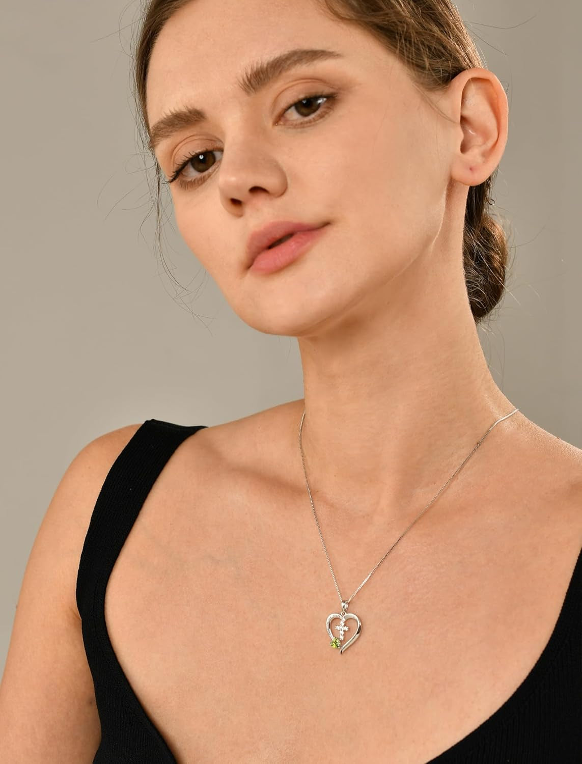 Women'S Heart Cross Necklace 925 Sterling Silver Birthstone Pendant God in My Heart Jewelry