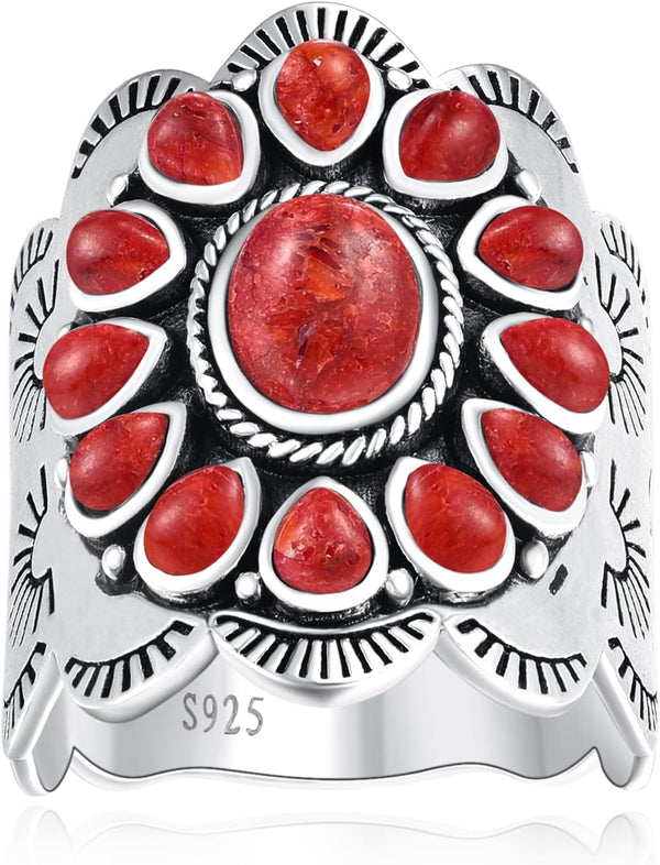 Turquoise Ring for Women 925 Sterling Silver Vintage Statement Rings with Pear Shaped and Oval Turquoise Ring Size 6-10