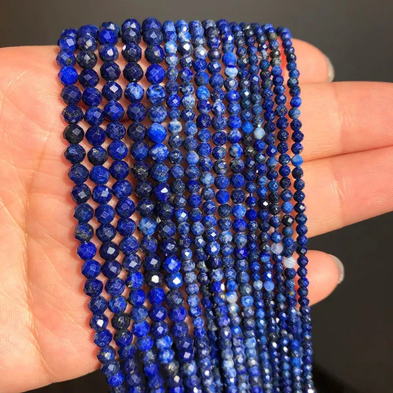 1pcs 2 3 4mm Faceted Lapis Lazuli Gem Beads Natural Loose Stone Beads for Jewelry Making DIY Bracelet Earrings Accessories 15''Inches