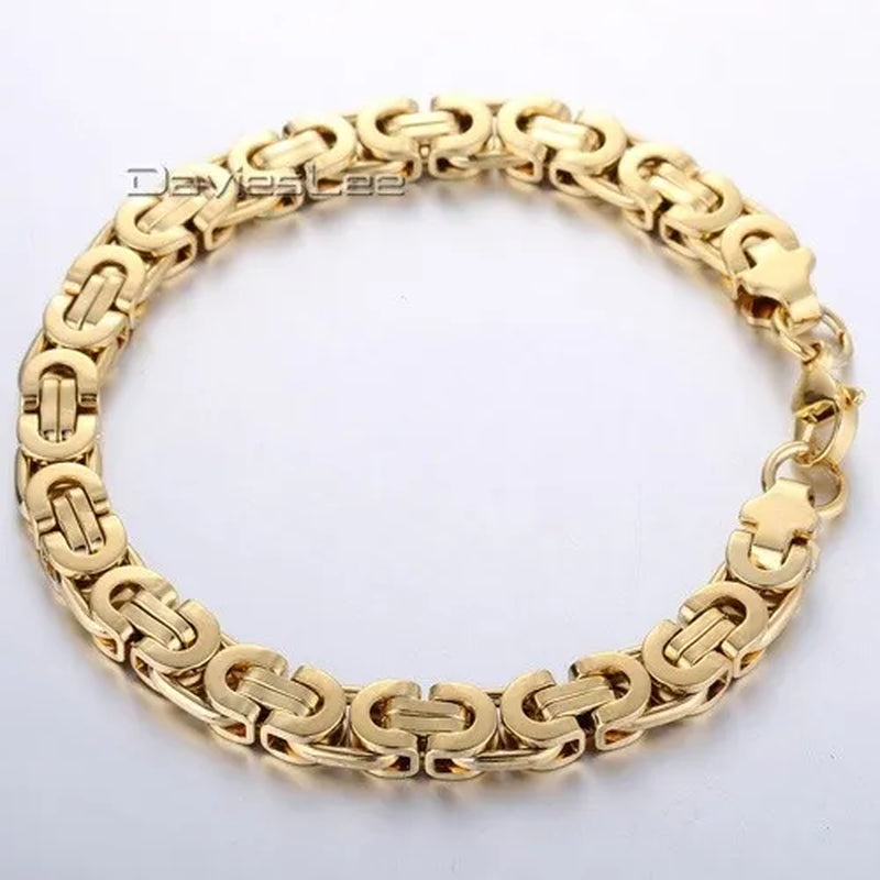 Davieslee Mens Fashion Flat Byzantine Link Silver Tone Stainless Steel Chain Bracelet