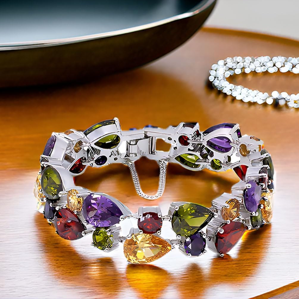 Classic Ladies Bracelet Garnet White Topaz Amethyst Citrine Peridot Pink Topza 7 Inches