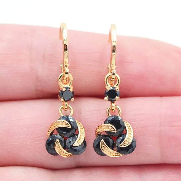 Women Black Cubic Zirconia CZ Knot Dangle Earrings Jewelry