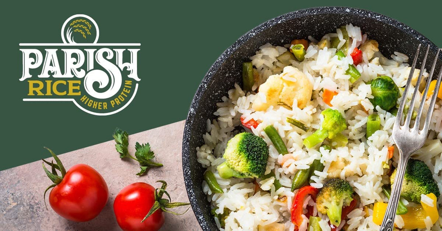Parish White Rice – High-Protein Rice with Low Glycemic Index – Locally Grown Long-Grain White Rice – Made in the USA – Rich Nutrient Content – Ideal for Curry, Desserts, Stir-Fry – 2Lb Bag