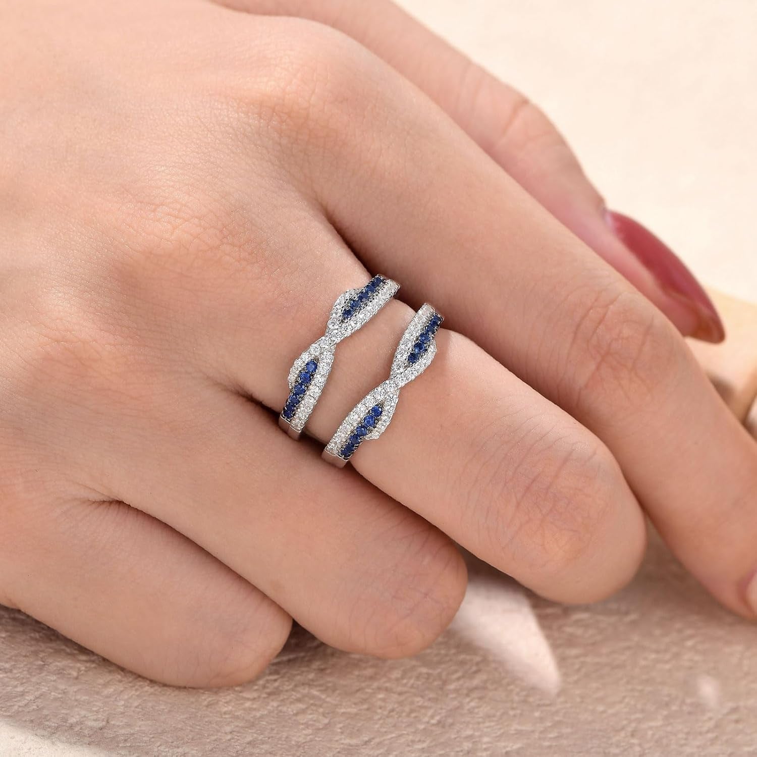 SHELOVES Blue Sapphire White CZ Ring Enhancer for Engagement Rings Infinity Wrap Guard 925 Sterling Silver 5-10