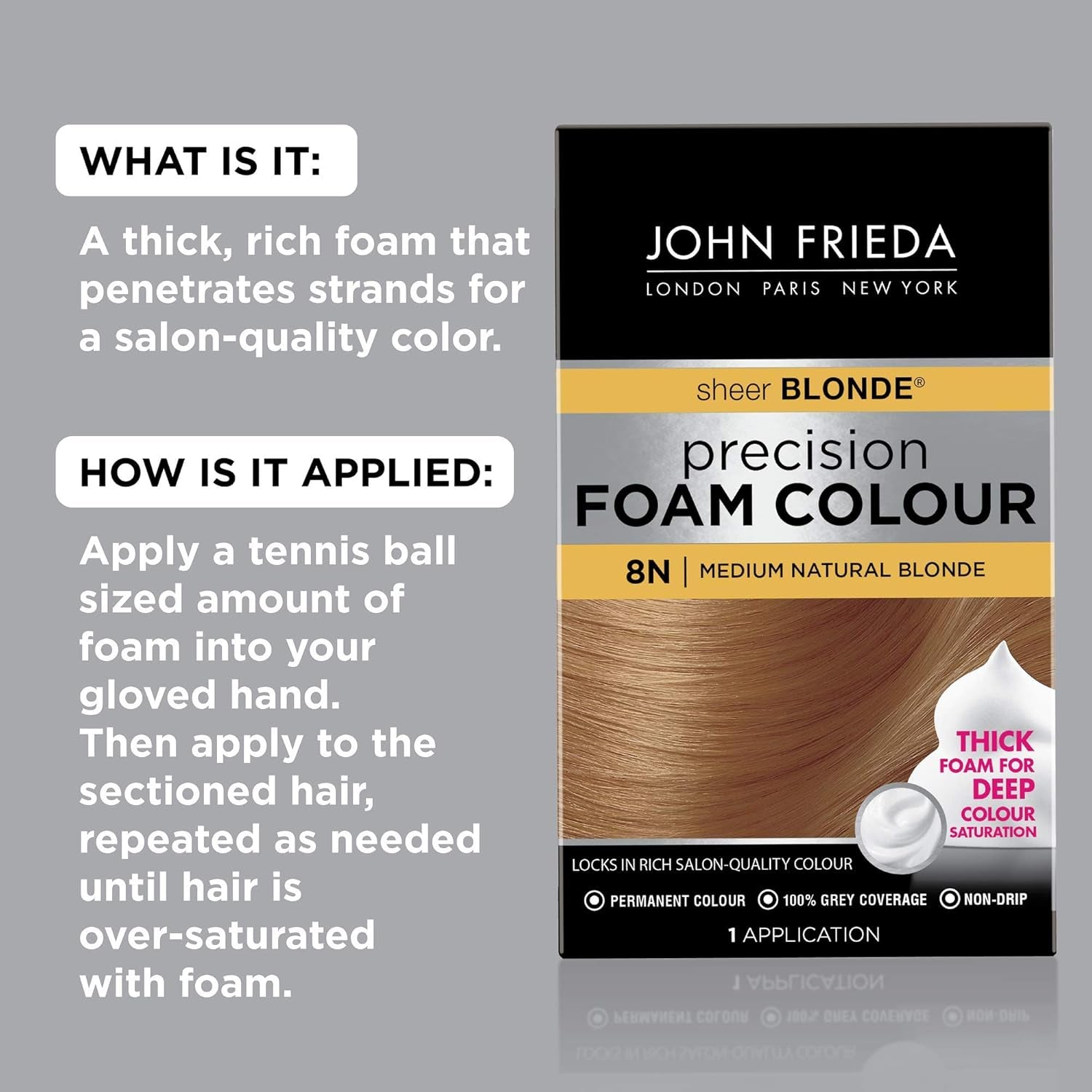 Precision Foam Colour, Medium Natural Blonde 8N, Full-Coverage Hair Color Kit, Anti-Fade Gray Coverage, Deep Color Saturation Hair Dye, 1 Application