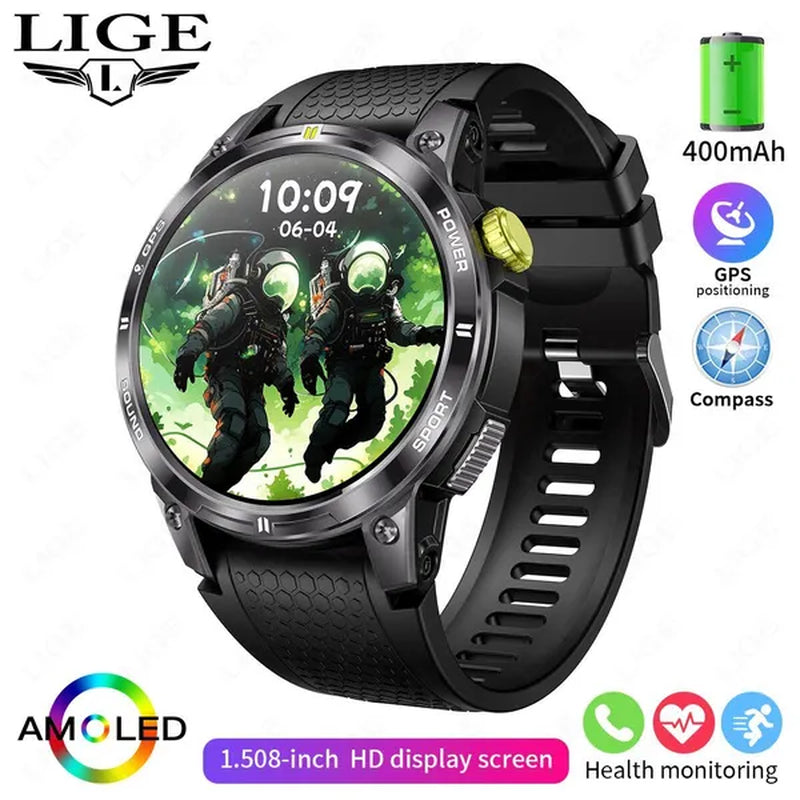 LIGE GPS 100+ Sport Modes Smart Watch Men Compass Military With LED Flashlight Bluetooth Call Sport Tracker IP68 Waterproof Smartwatch For Women Android IOS