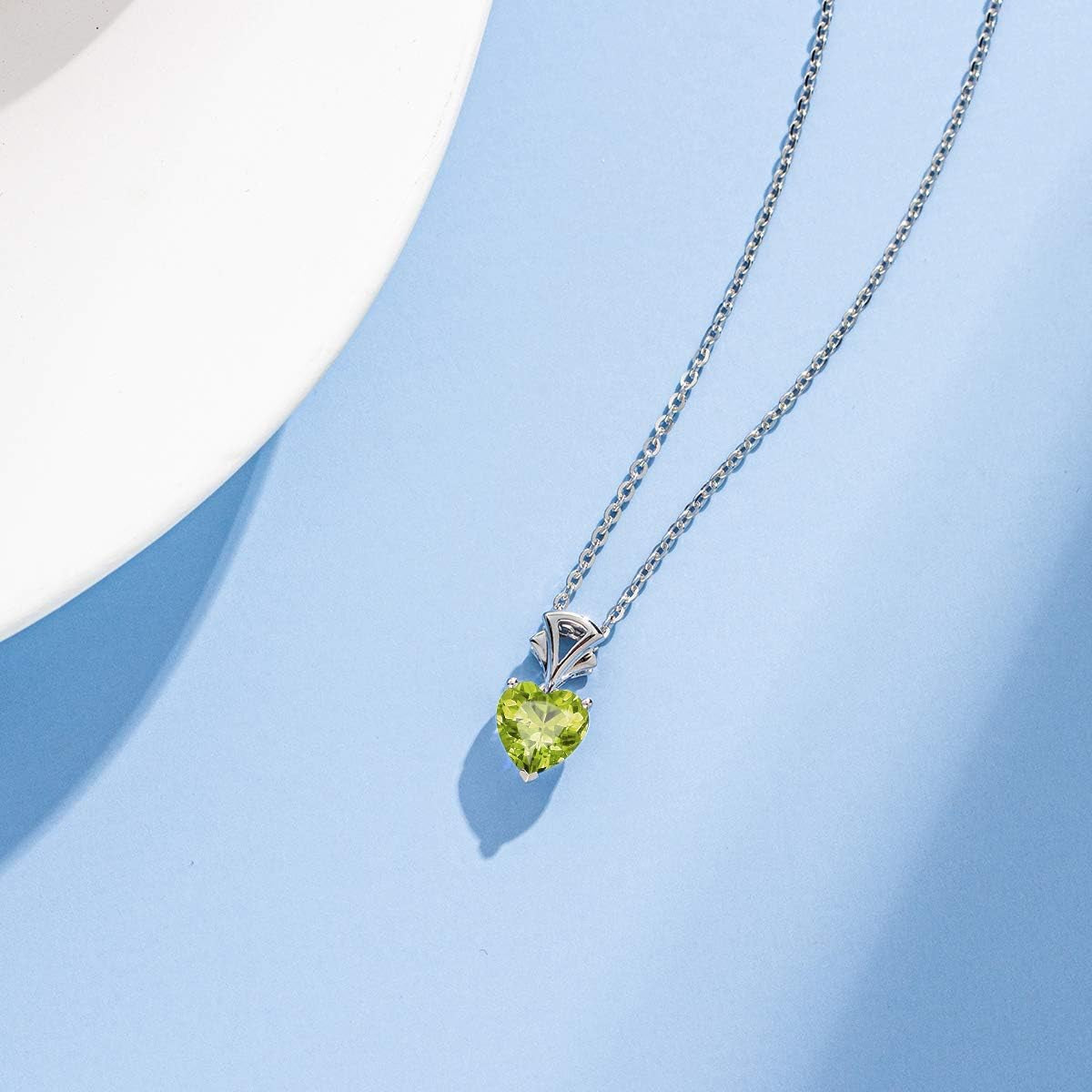 14K White Gold Gemstone Pendant with Sterling Silver Chain 8Mm Heart Birthstone Necklace for Women Fine Jewelry Anniversary Birthday Gifts for Women Mom Wife Girlfriend Her