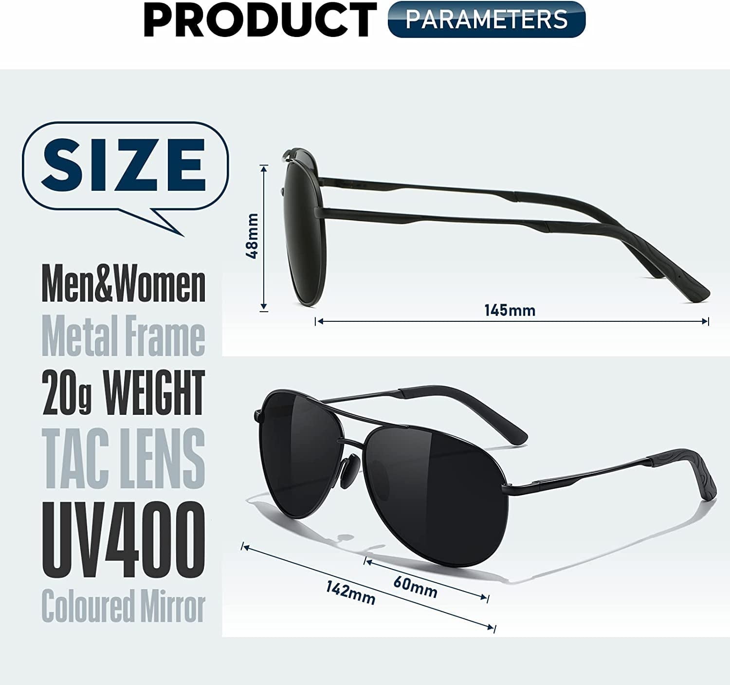 Sunglasses Men Polarized Aviator Sunglasses for Men Women Fishing Driving Sun Glasses Metal Frame UV400 Protection