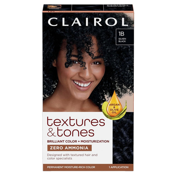 Textures & Tones Permanent Hair Dye, 1B Silken Black Hair Color, Pack of 1