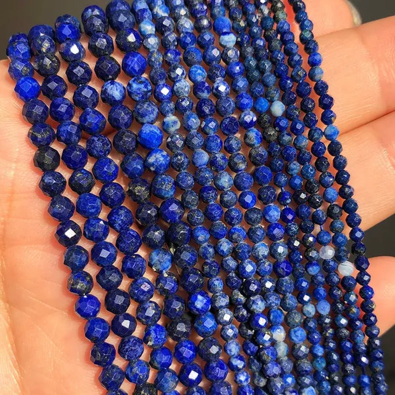 1pcs 2 3 4mm Faceted Lapis Lazuli Gem Beads Natural Loose Stone Beads for Jewelry Making DIY Bracelet Earrings Accessories 15''Inches