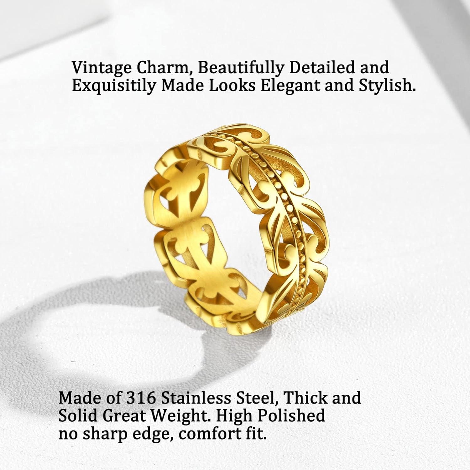 Celtic Rings in Three Classic Style, Solid Stainless Steel Band Ring in Gold/Silver/Black Tone, Simple Celtic Knot Eternity Finger Ring for Friendnship Wedding Engagement Promise