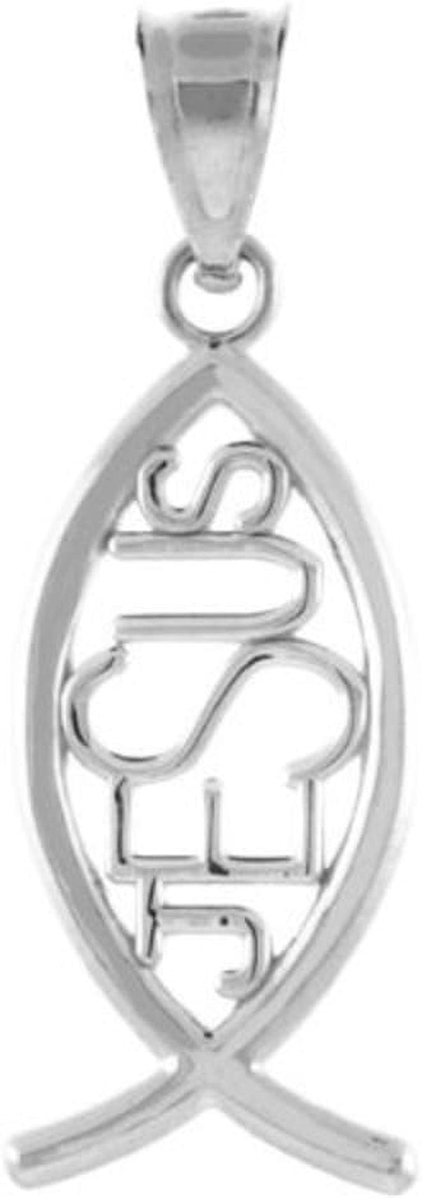 925 Sterling Silver Vertical Jesus Ichthus Charm Christian Fish Pendant