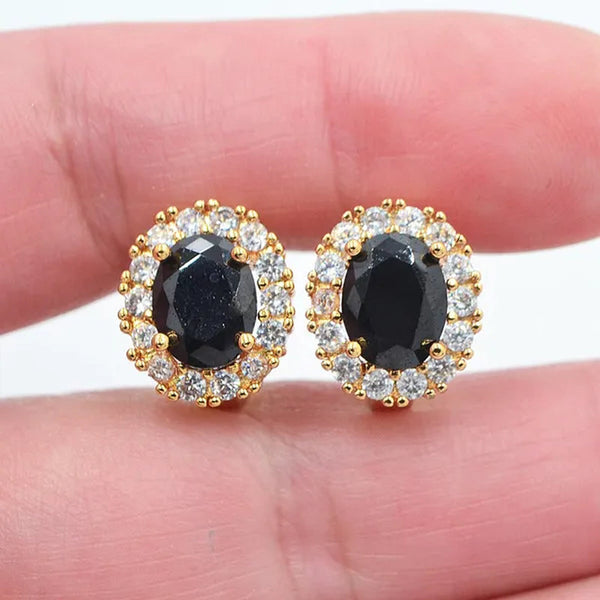 Women Classic Oval Black Cubic Zirconia CZ Hoop Huggie Earrings Jewelry