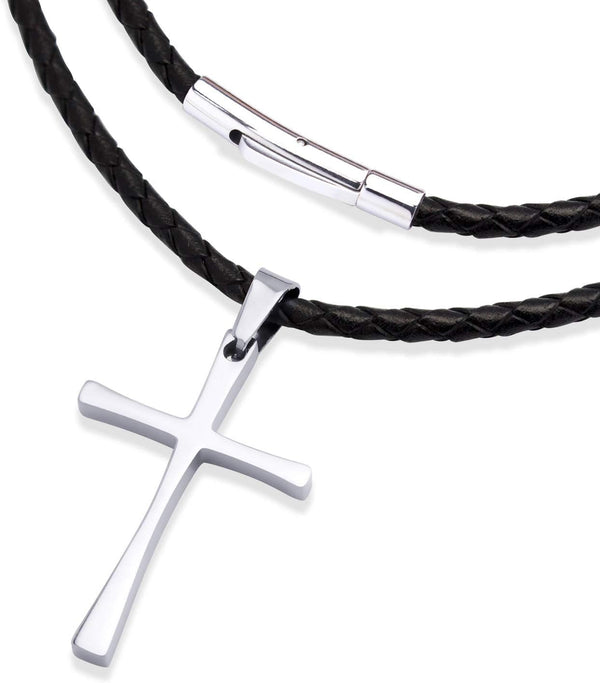 Stainless Steel Cross Braided Rope Cord Necklace for Men Women 18-24'' Inches