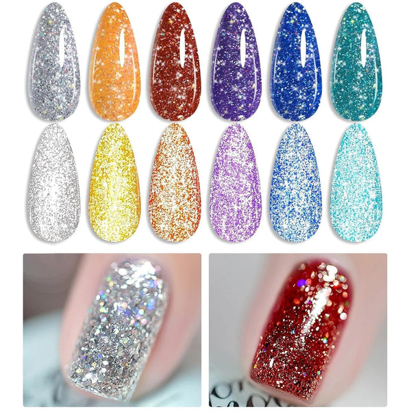 Reflective Glitter Gel Polish Colorful Sparkly Shiny Disco DJ LED Gel Nail Polish Nail Varnish 6PCS 10ML