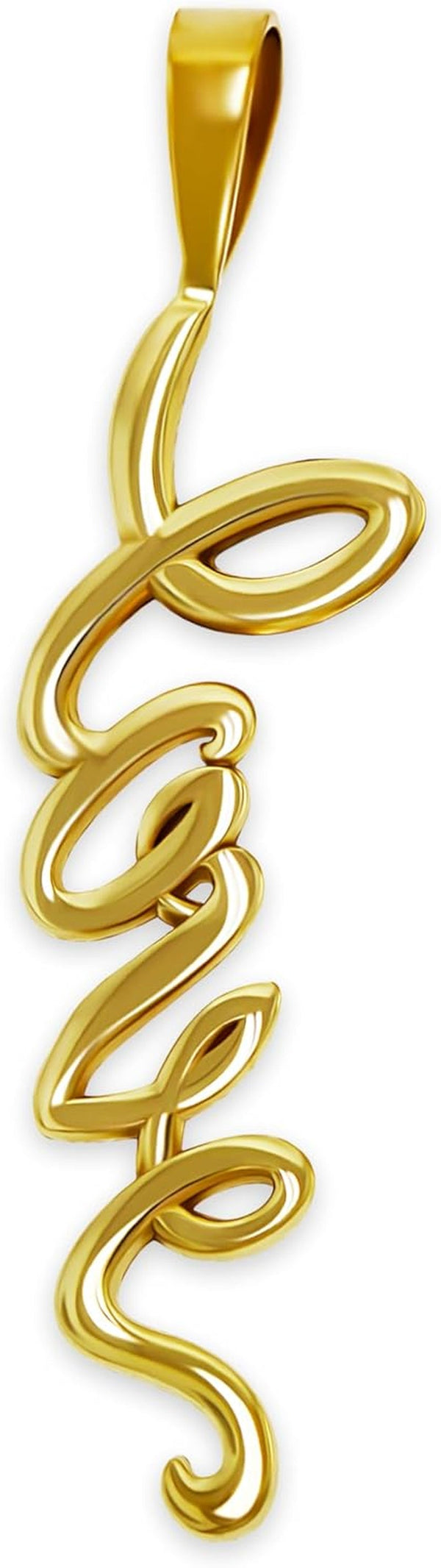 Gold Vertical Love Charm - 10 Karat Solid Gold - Cursive Love Pendant