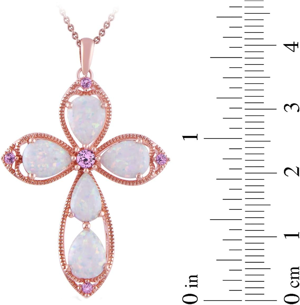 Womens 14K Rose Gold over Sterling Silver Created Opal with Created Pink Sapphire Cross Pendant Necklace, 18", (Previously Amazon Collection)