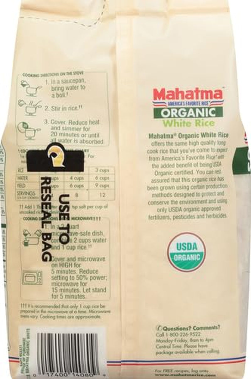 Organic White Rice, 2Lb Bag of Rice, Stovetop or Microwave Rice in 20 Minutes
