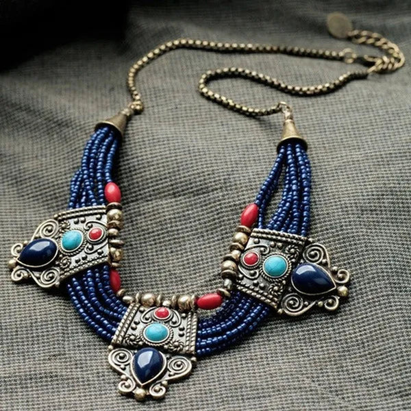 Hot Beautiful Retro Turquoise Coral Blue Bead Tibetan Necklace Lapis Lazuli Stone Unique Chain Necklace Accessories
