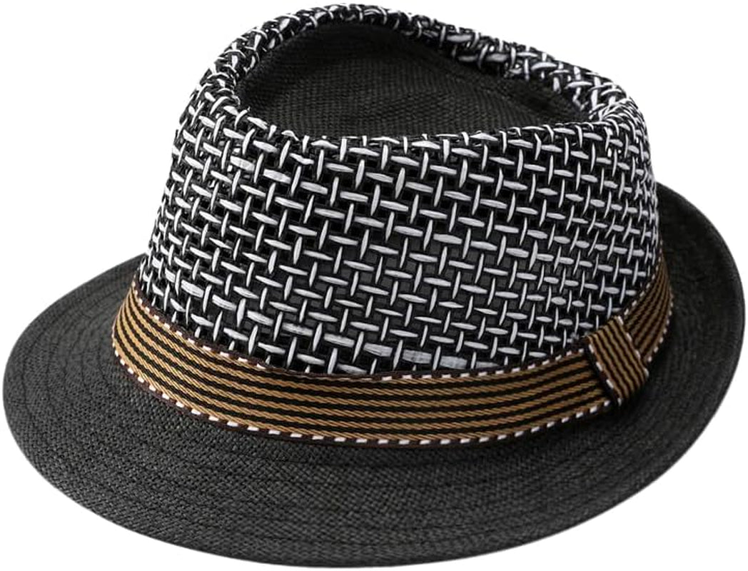 Mens 1920S Panama Fedora Hat Women Summer Mesh Straw Sun Hat Short Brim Cuban Trilby Derby Jazz Cap Packable Beach Dad Hat