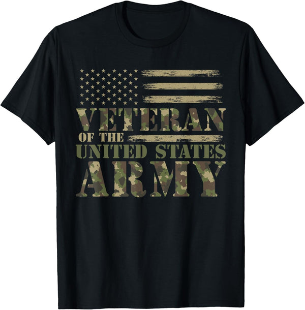 Veteran of the United States Army Camouflage US Flag Veteran T-Shirt