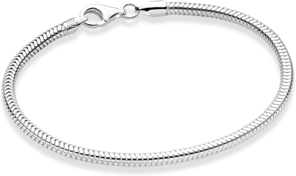 Italian 925 Sterling Silver Solid 3Mm Snake Chain Bracelet for Women Men, Made in Italy