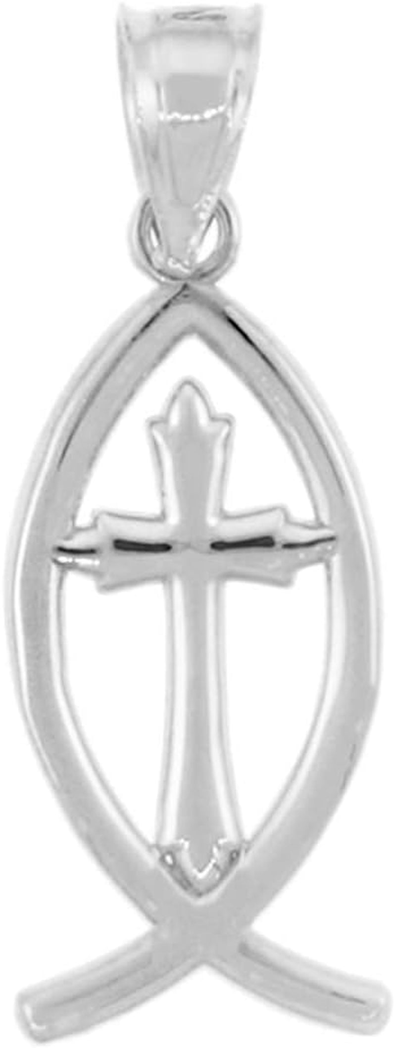 925 Sterling Silver Jesus Cross Charm Ichthus Christian Fish Pendant