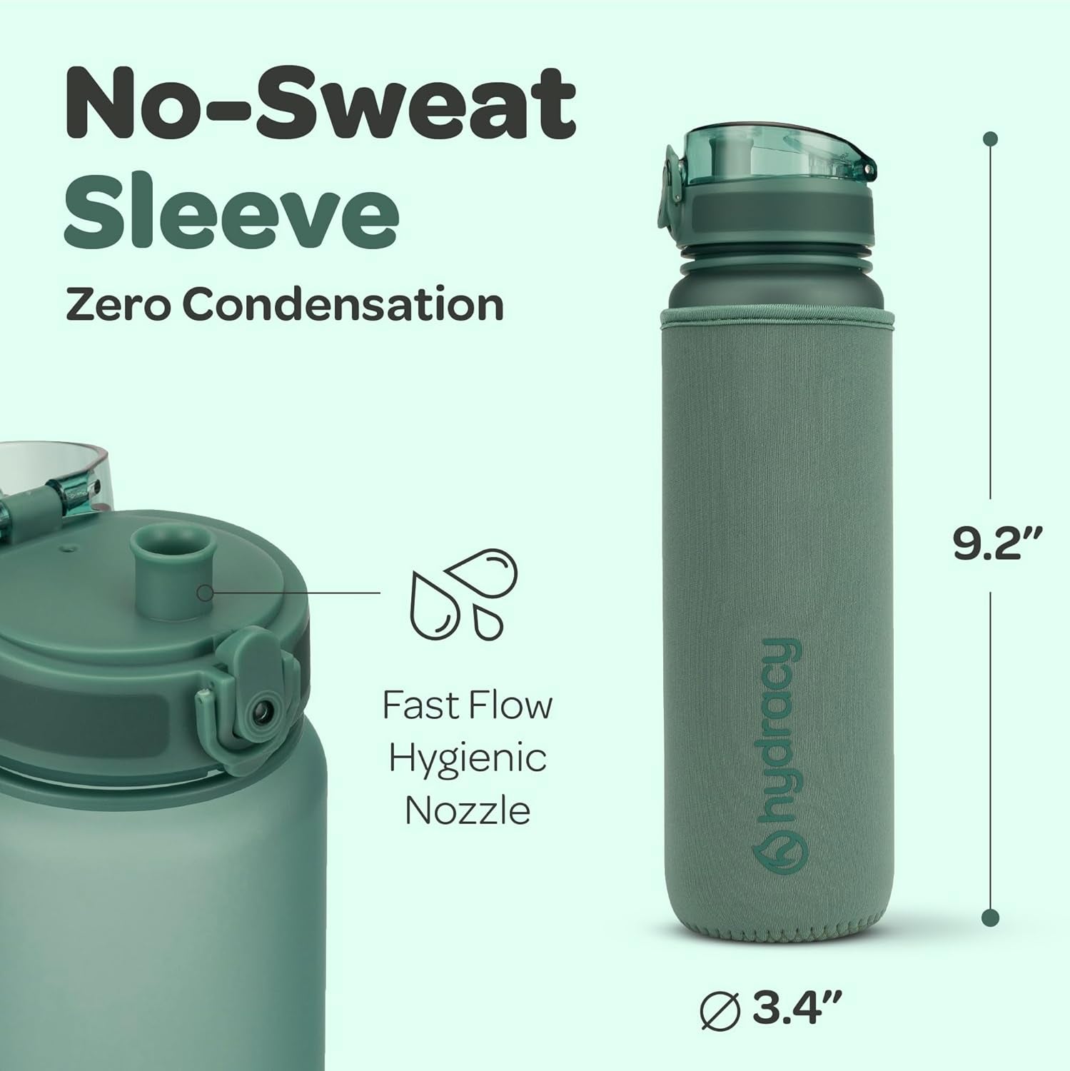Water Bottle with Time Marker -Large BPA Free Water Bottle & No Sweat Sleeve -Leak Proof Gym Bottle with Fruit Infuser Strainer & Times to Drink -Ideal for Fitness Sports & Outdoors