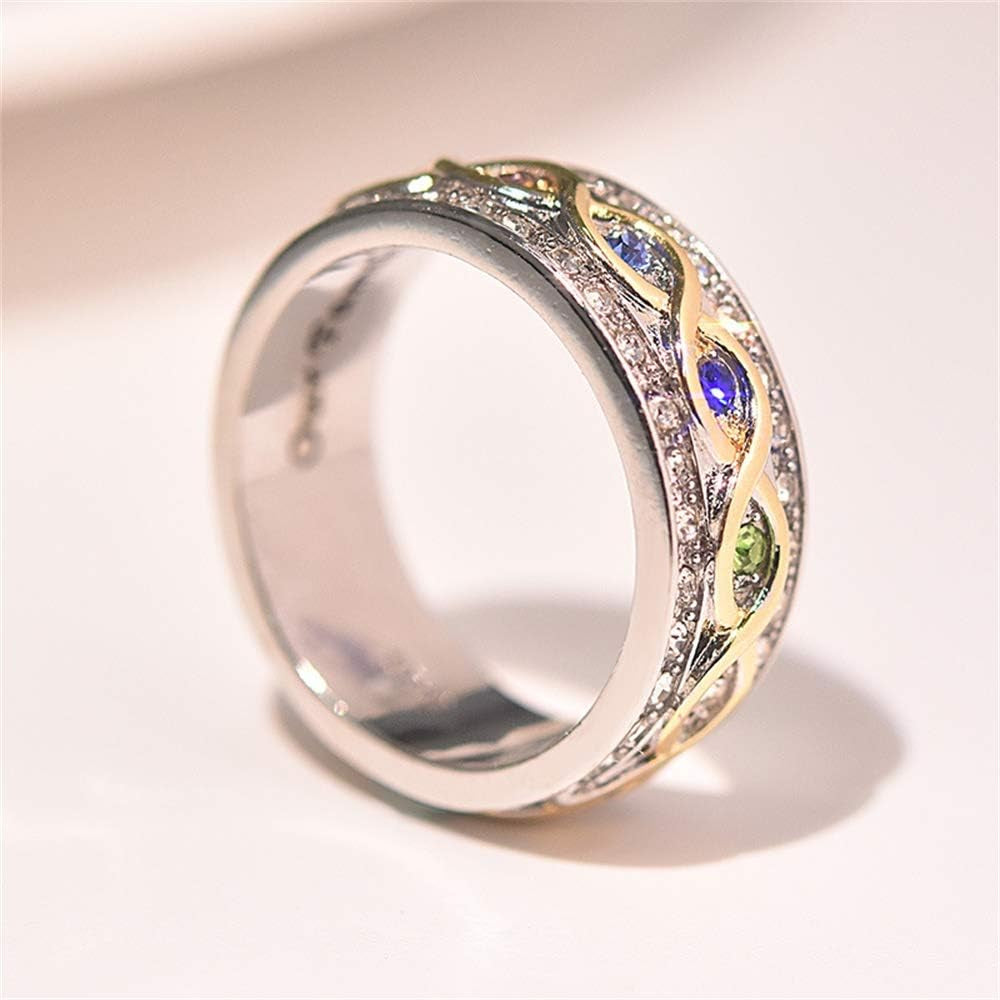 Fashion 18K Gold Ruby Sapphire Ring 925 Sterling Silver Shiny Full Diamond Ring Cubic Zirconia Promise Rings CZ Diamond Multi Row Ring Eternity Engagement Wedding Band Ring for Women