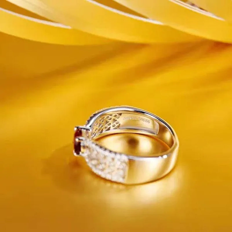 Women Exquisite 925 Sterling Silver Red Ruby Gems Fully-Jewelled Princess Rings Jewel