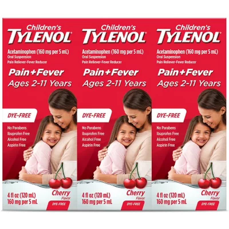 Children'S Tylenol Oral Suspension, Cherry, 4 Oz., 3 Pk.