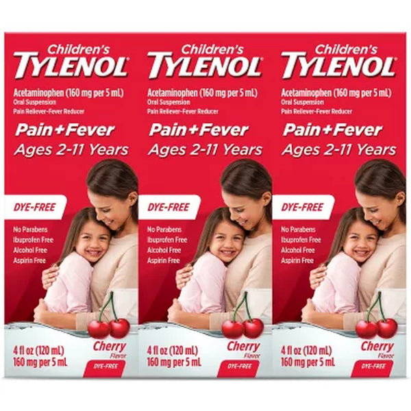 Children'S Tylenol Oral Suspension, Cherry, 4 Oz., 3 Pk.