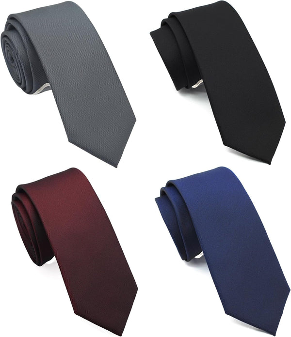 Skinny Solid Ties for Men, 2.5 Inch Slim Plain Neckties 4-Pack
