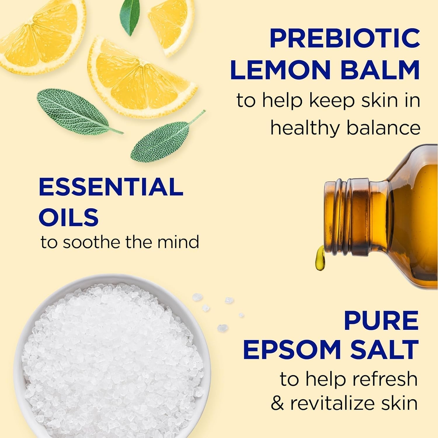 Body Wash with Pure Epsom Salt, with Prebiotic Lemon Balm & Sage, 24 Fl Oz (Pack of 4)