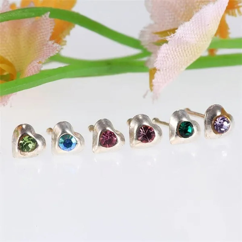Sterling Silver Clear Crystal Heart Shape Bone Stud Pin Hoop Piercing Nose Ring Earrings