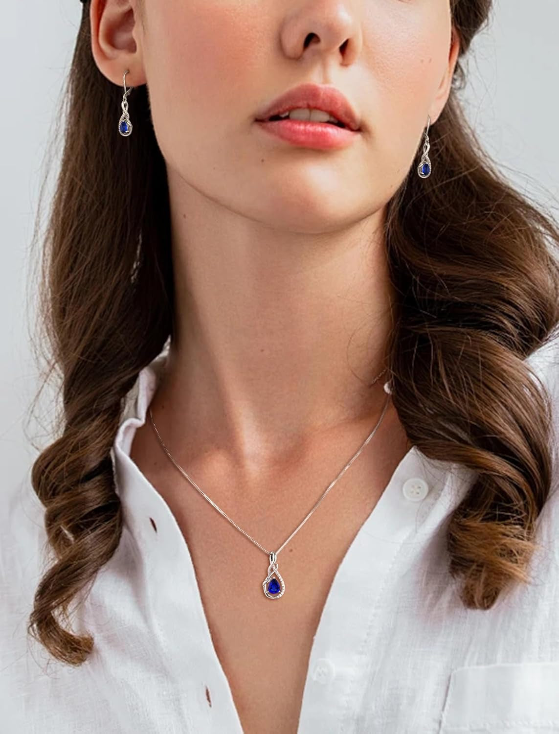 Infinity Teardrop Pendant Necklace for Women 925 Sterling Silver Birthstone Jewelry