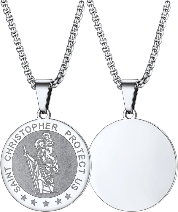 Saint Christopher Pendant Necklace for Men Women Stainless Steel Catholic Amulet Medal Jewelry Personalized Custom with Delicate Packaging