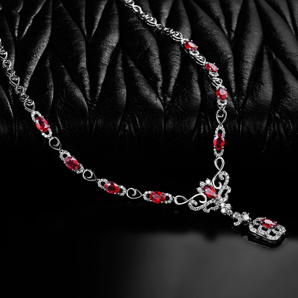 14K/18K Rose White Gold Red Ruby Diamonds Necklace Pendants Engagement Wedding for Women