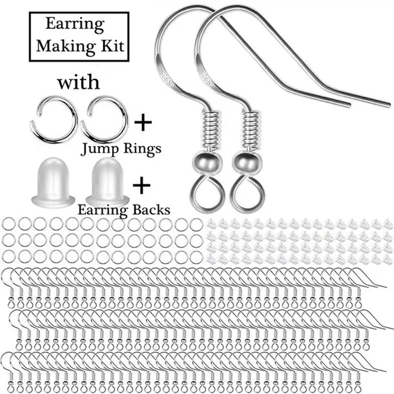 925 Sterling Silver Earring Hooks, Earring Making Kit: 20/50/100PCS Hypoallergenic Earring Hooks with 20/50/100PCS Open Jump Rings and 20/50/100PCS Rubber Earring Backs for DIY Jewelry Making (Silver,Gold)