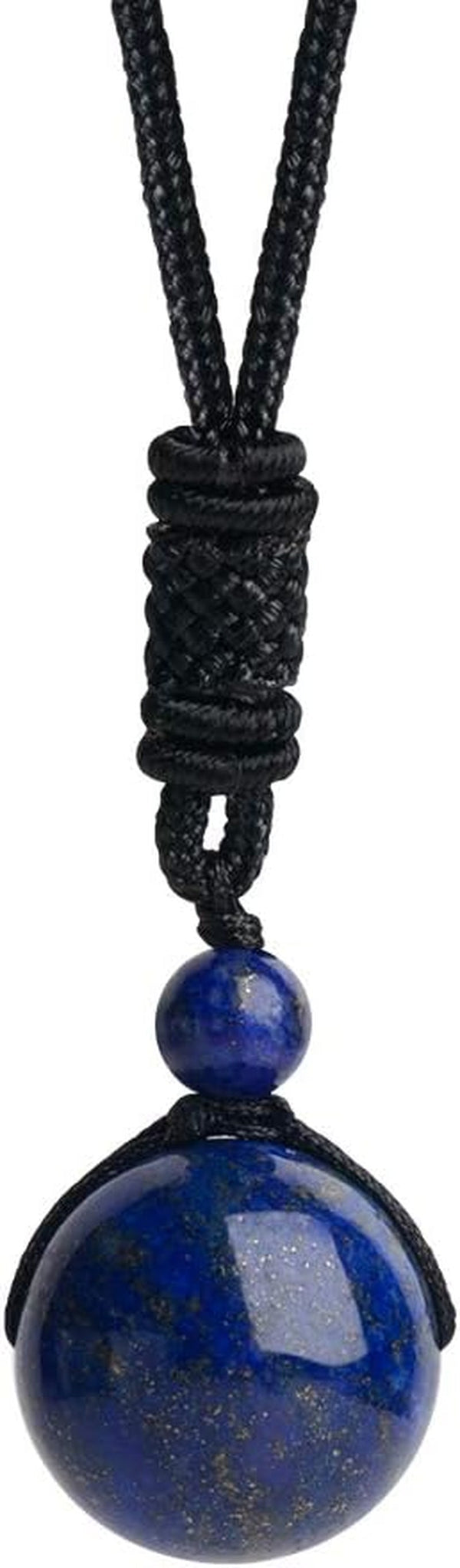 Unisex Genuine round Beads Gemstone Pendant Necklace Black Rope Chain 24 Inch for Men Women